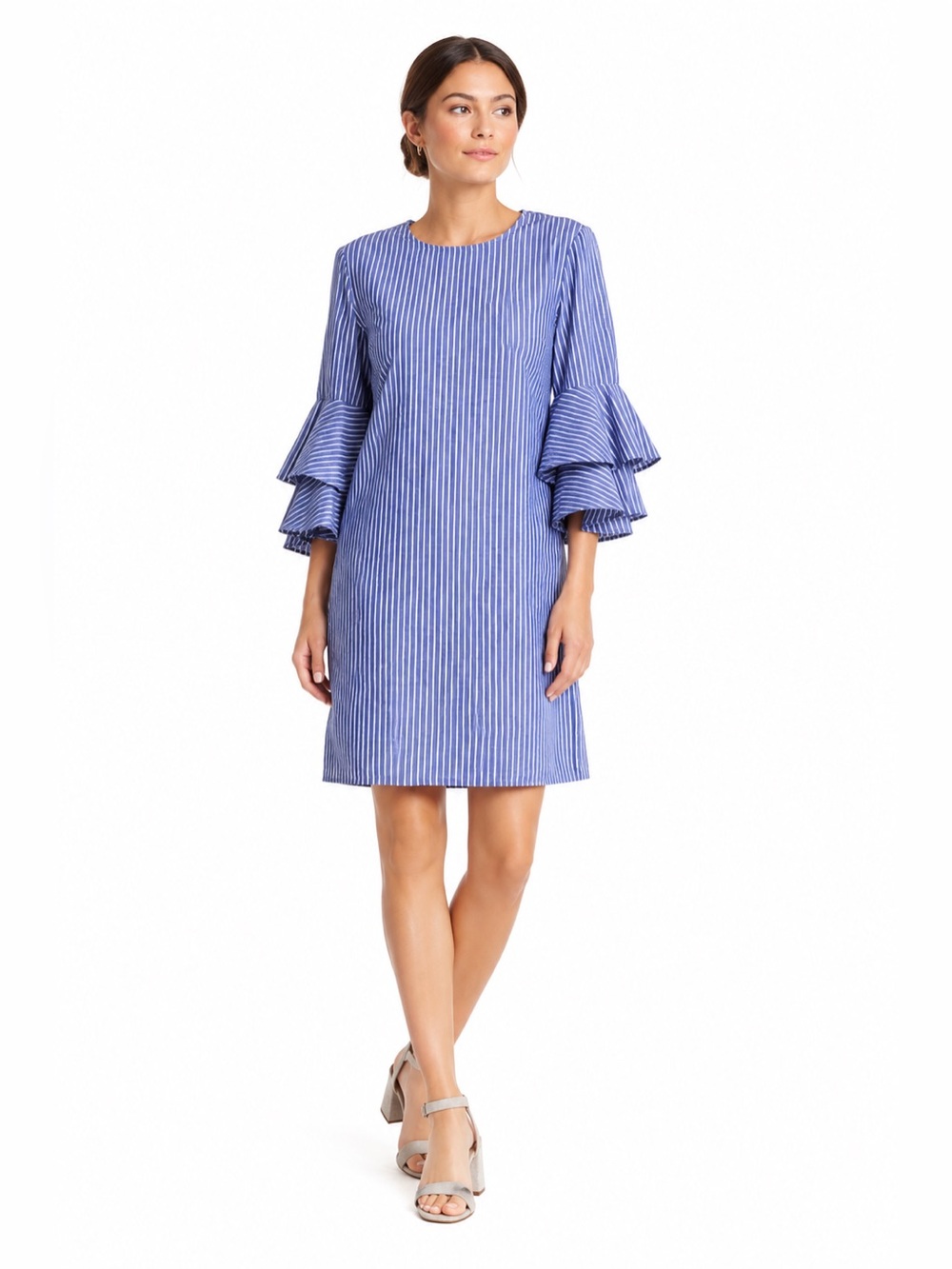BeachLunchLounge Striped Bell Sleeve Dress Tiered Mini XS